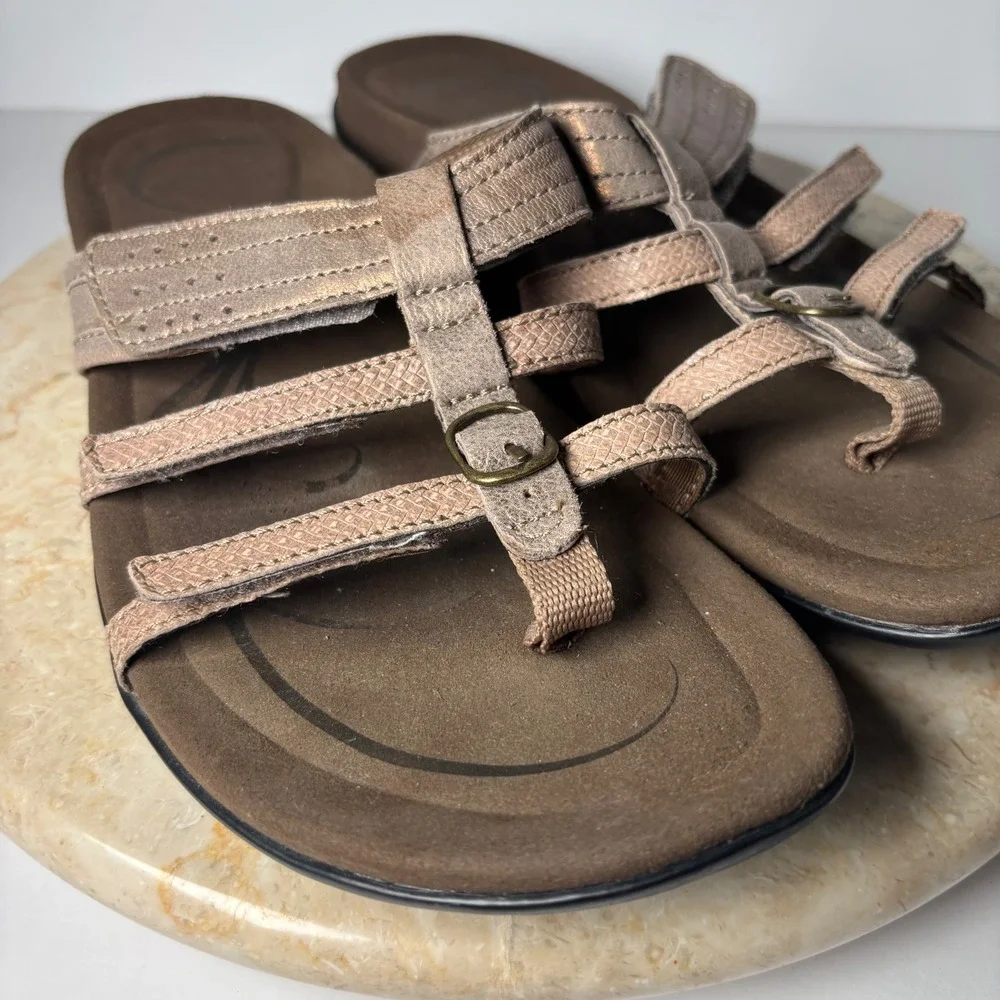 ABEO Bonnie Sandals 8.5N Bronze Metallic Leather Orthotic‎ Strappy Thong B1108